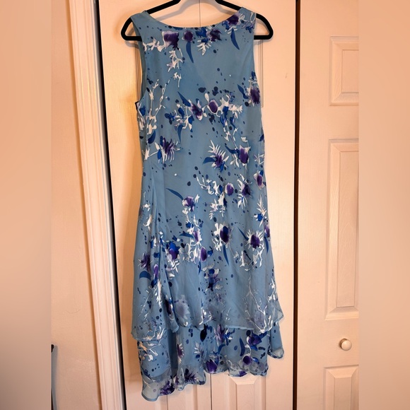 Floral Blue Sleeveless Tank Style Dress Asymmetrical Tiered Hem Size XL - Picture 2 of 15